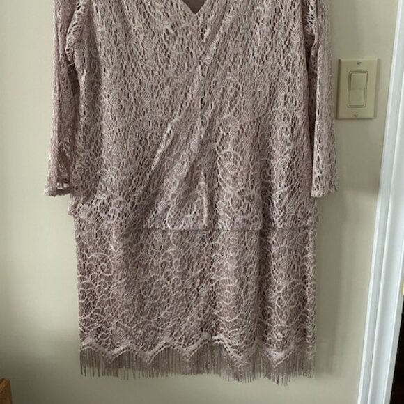 Laura - "Party dress  - taupe/blush colour  - metallic threads -lace- size 18 - Picture 4 of 11